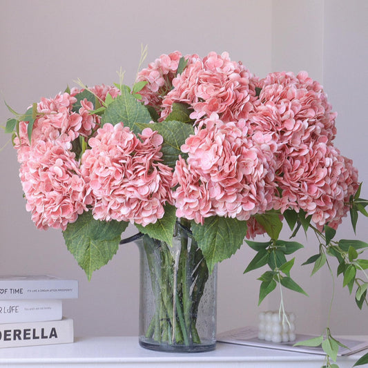 4PCS 21 inch Big Size Peach Flowers Artificial Silk Hydrangea Lifelike Dry Flowers for Outdoor Wedding, Christmas, Office, Family Party, Living Room Table Decoration