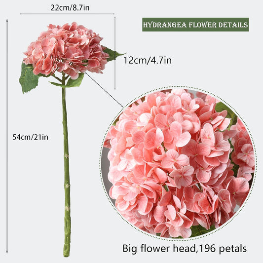 4PCS 21 inch Big Size Peach Flowers Artificial Silk Hydrangea Lifelike Dry Flowers for Outdoor Wedding, Christmas, Office, Family Party, Living Room Table Decoration