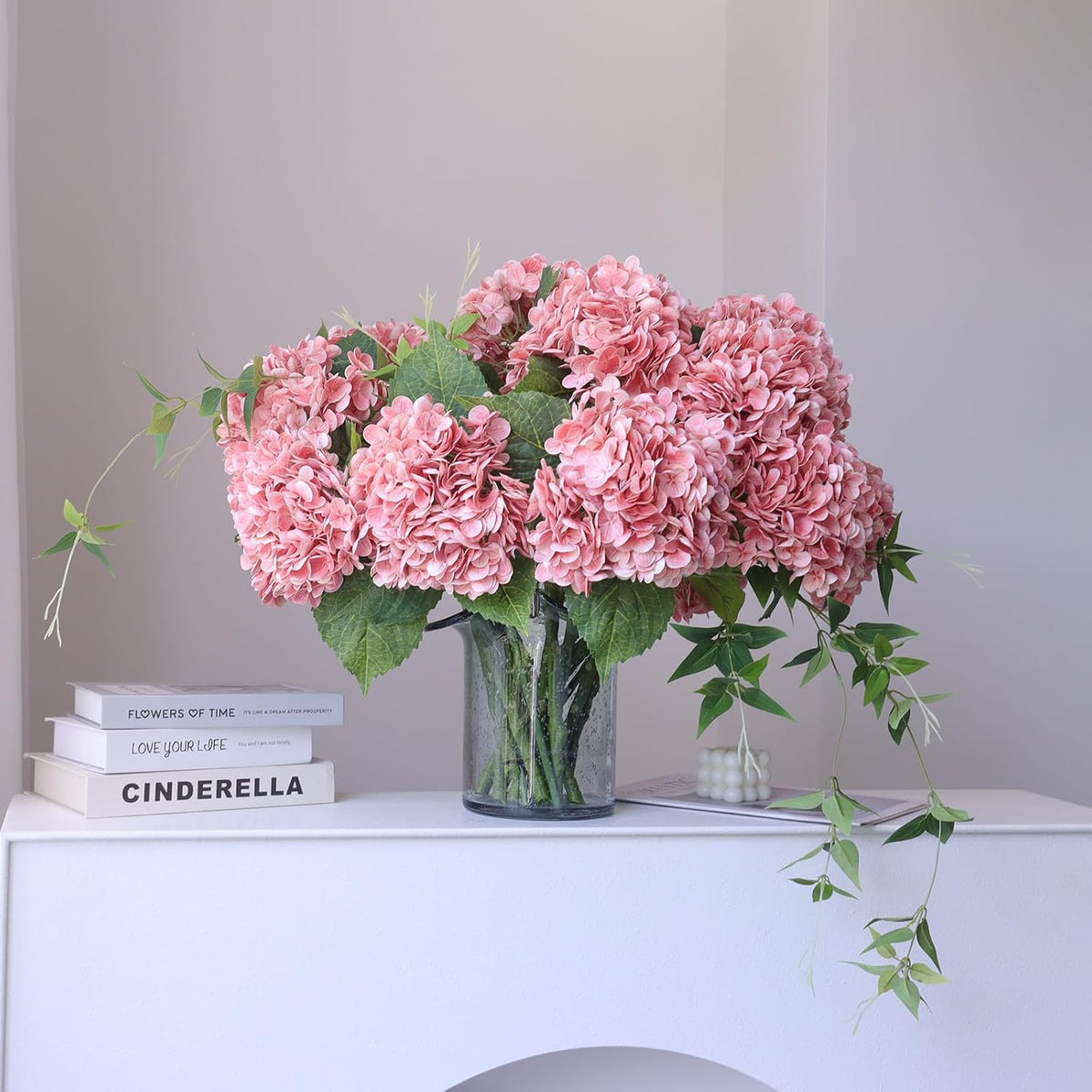 4PCS 21 inch Big Size Peach Flowers Artificial Silk Hydrangea Lifelike Dry Flowers for Outdoor Wedding, Christmas, Office, Family Party, Living Room Table Decoration