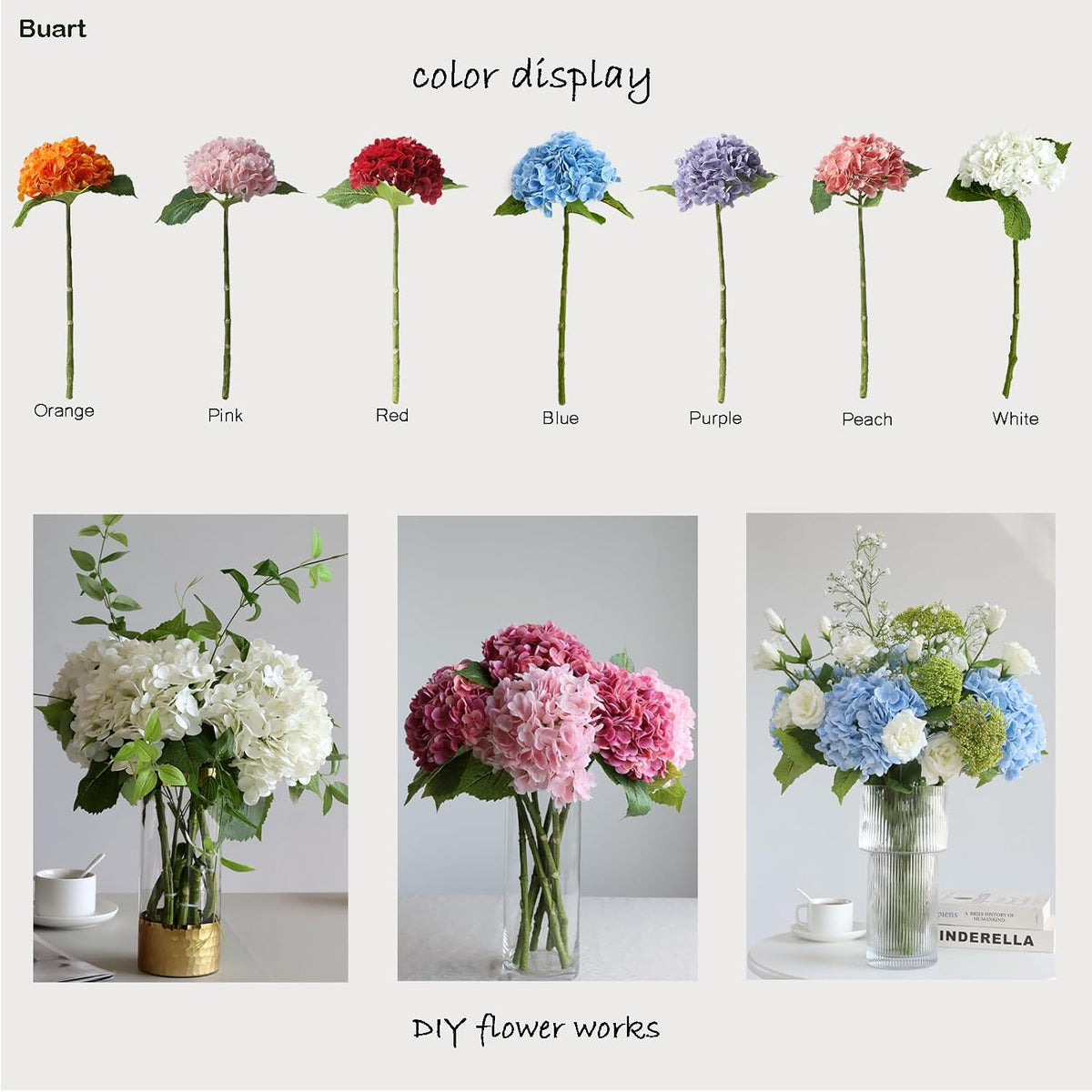 4PCS 21 inch Big Size Peach Flowers Artificial Silk Hydrangea Lifelike Dry Flowers for Outdoor Wedding, Christmas, Office, Family Party, Living Room Table Decoration