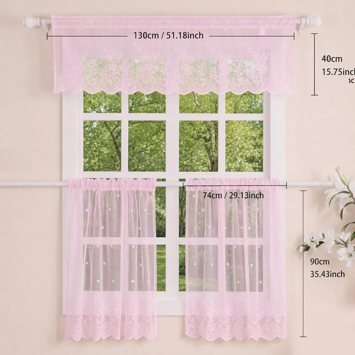 Lace Curtain Valance Floral Semi Sheer Curtain Window Valance
