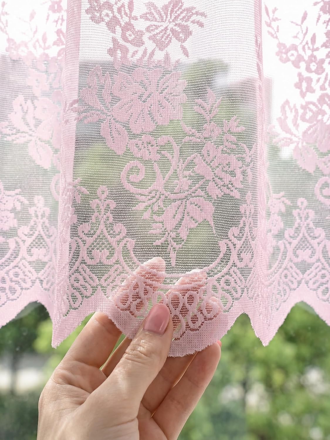 Lace Curtain Valance Floral Semi Sheer Curtain Window Valance