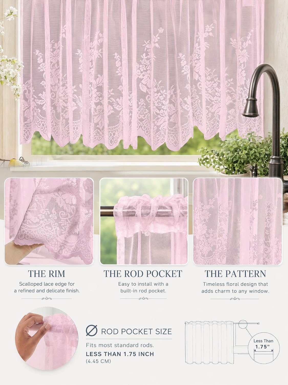 Lace Curtain Valance Floral Semi Sheer Curtain Window Valance