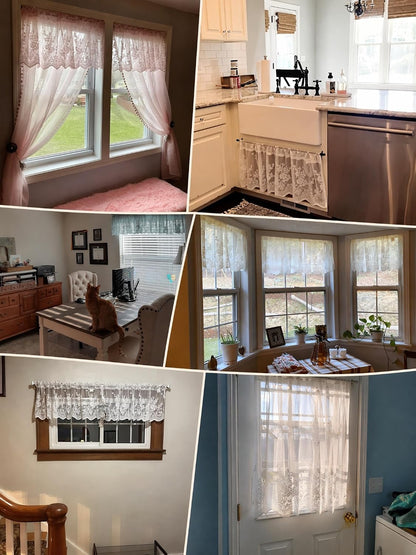 Lace Curtain Valance Floral Semi Sheer Curtain Window Valance