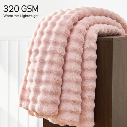 3D Bubble Fleece Blanket - Ultra Soft Fluffy Pink Throw Blanket for Couch, Lightweight Cozy Throw for All Season, Adults Women Kids(Pink, 50"x60")