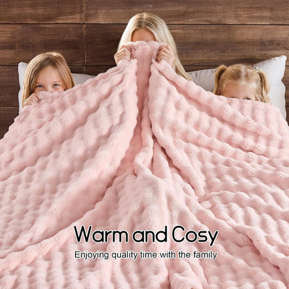 3D Bubble Fleece Blanket - Ultra Soft Fluffy Pink Throw Blanket for Couch, Lightweight Cozy Throw for All Season, Adults Women Kids(Pink, 50"x60")