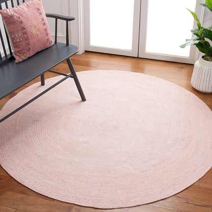 Cape Cod Collection Area Rug - 4' Round, Pink, Handmade Braided, Ideal for High Traffic Areas in Living Room, Bedroom (CAP224U)