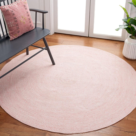 Cape Cod Collection Area Rug - 4' Round, Pink, Handmade Braided, Ideal for High Traffic Areas in Living Room, Bedroom (CAP224U)