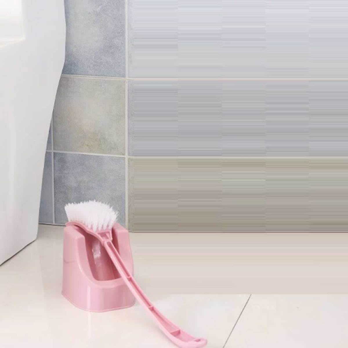 3pcs Toilet Brush Set with Holder, Long Handle Corner Cleaning Brushes for Bathroom, Pink Household Toilet Bowl Scrubber with Base for Deep Dead Angle Cleaning