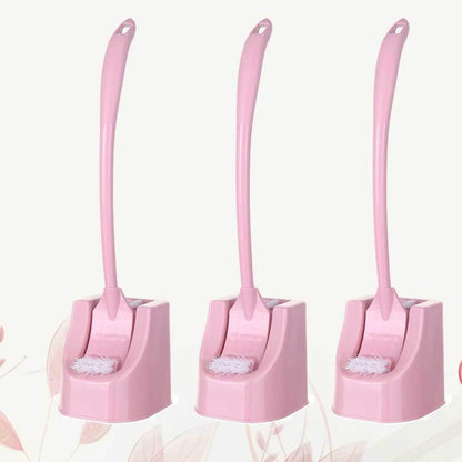 3pcs Toilet Brush Set with Holder, Long Handle Corner Cleaning Brushes for Bathroom, Pink Household Toilet Bowl Scrubber with Base for Deep Dead Angle Cleaning