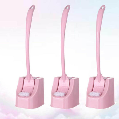 3pcs Toilet Brush Set with Holder, Long Handle Corner Cleaning Brushes for Bathroom, Pink Household Toilet Bowl Scrubber with Base for Deep Dead Angle Cleaning