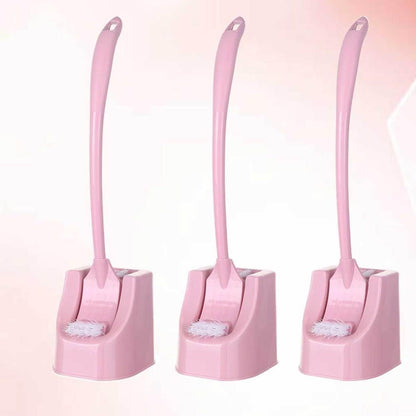 3pcs Toilet Brush Set with Holder, Long Handle Corner Cleaning Brushes for Bathroom, Pink Household Toilet Bowl Scrubber with Base for Deep Dead Angle Cleaning