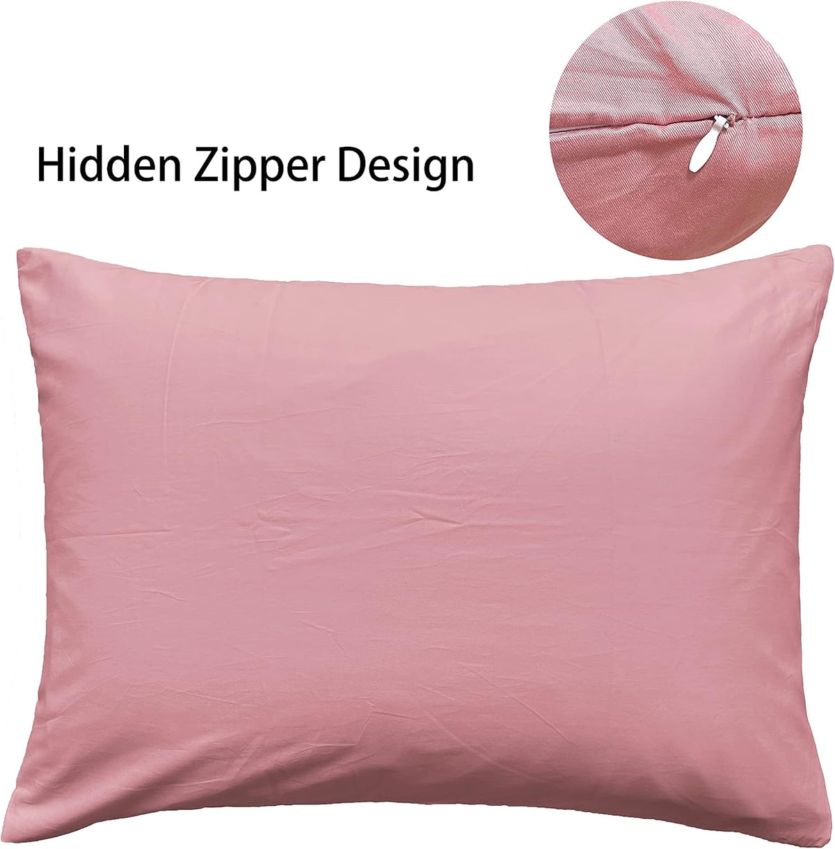 Soft 100% Egyptian Cotton Zipper Pillow Case, Cozy and Lightweight Pillowcase, Set of 2, Lotus Pink, Standard, 20" x 26"