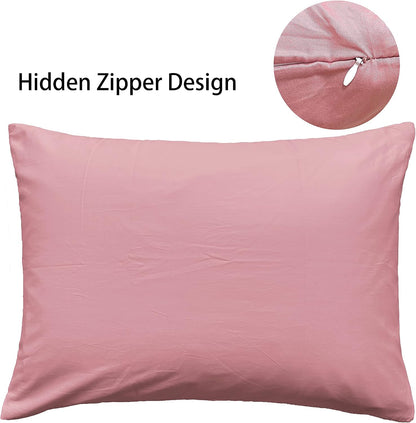 Soft 100% Egyptian Cotton Zipper Pillow Case, Cozy and Lightweight Pillowcase, Set of 2, Lotus Pink, Standard, 20" x 26"