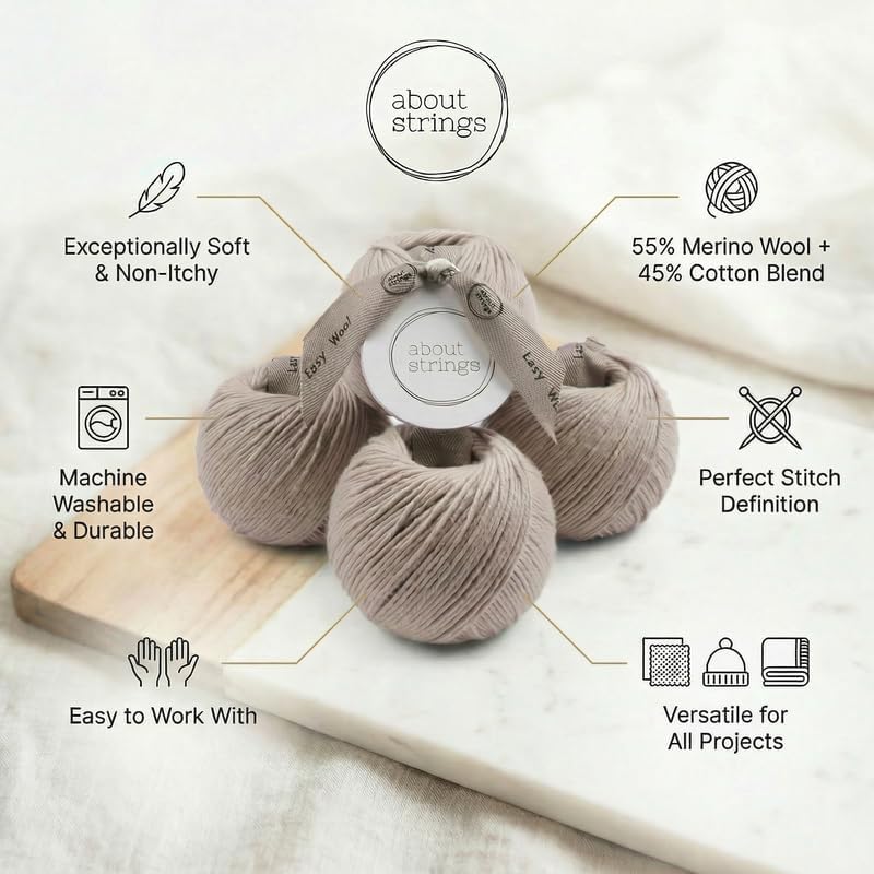 Lazy Wool - Soft Merino Cotton Blend Yarn, DK Light Worsted Weight, Machine Washable, Non-Itchy, 4 Pack (436 Total Yards), 25 Vibrant Colors for Knitting & Crochet (Peach)