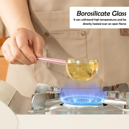 2 Pcs 9.65” Heat Glass Ladle, High Temperature Borosilicate Glass Mixing Utensil Ladle with Pourable Mouth Can Be Heated Directly with Open Flame for Home Kitchen Banquet Restaurant Soup Spoon, Pink