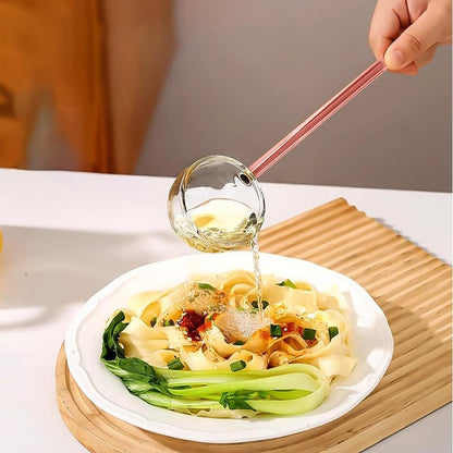 2 Pcs 9.65” Heat Glass Ladle, High Temperature Borosilicate Glass Mixing Utensil Ladle with Pourable Mouth Can Be Heated Directly with Open Flame for Home Kitchen Banquet Restaurant Soup Spoon, Pink