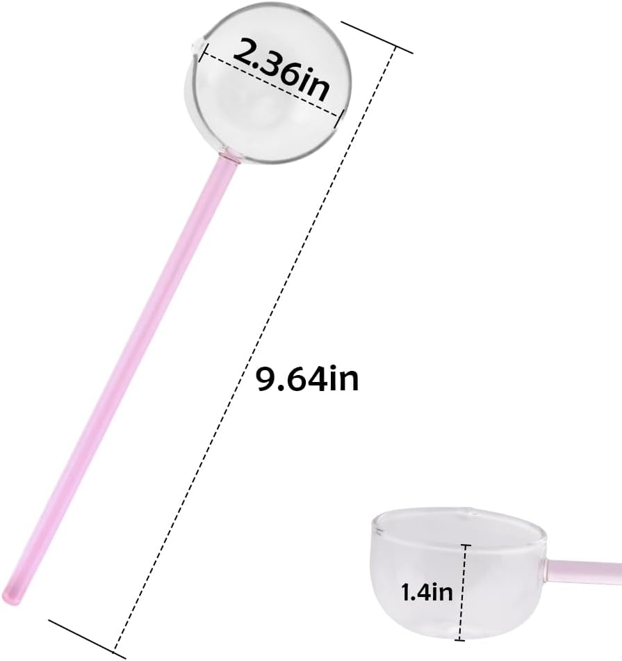 2 Pcs 9.65” Heat Glass Ladle, High Temperature Borosilicate Glass Mixing Utensil Ladle with Pourable Mouth Can Be Heated Directly with Open Flame for Home Kitchen Banquet Restaurant Soup Spoon, Pink