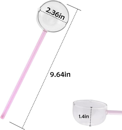2 Pcs 9.65” Heat Glass Ladle, High Temperature Borosilicate Glass Mixing Utensil Ladle with Pourable Mouth Can Be Heated Directly with Open Flame for Home Kitchen Banquet Restaurant Soup Spoon, Pink