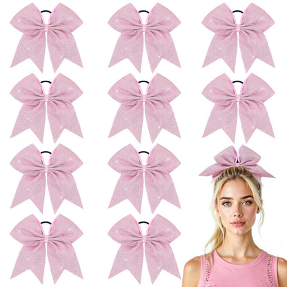 10PCS Large Pink Glitter Cheer Bows for Cheerleader Sparkly Jumbo Cheer