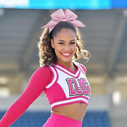 10PCS Large Pink Glitter Cheer Bows for Cheerleader Sparkly Jumbo Cheer
