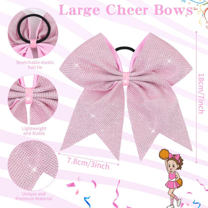 10PCS Large Pink Glitter Cheer Bows for Cheerleader Sparkly Jumbo Cheer