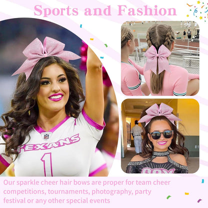 10PCS Large Pink Glitter Cheer Bows for Cheerleader Sparkly Jumbo Cheer