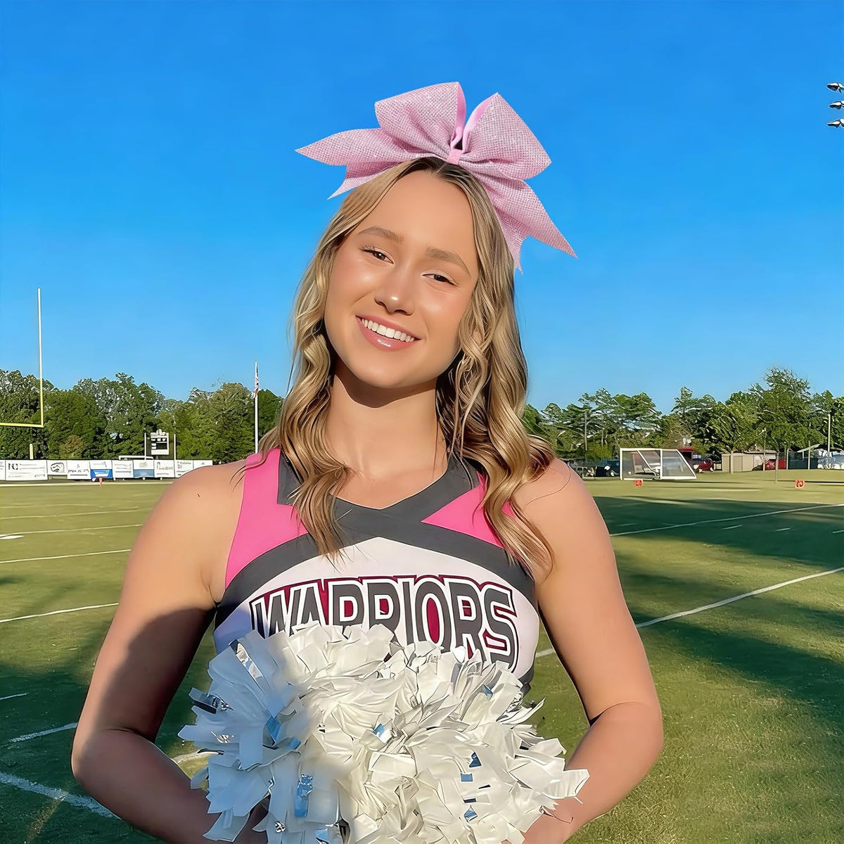 10PCS Large Pink Glitter Cheer Bows for Cheerleader Sparkly Jumbo Cheer