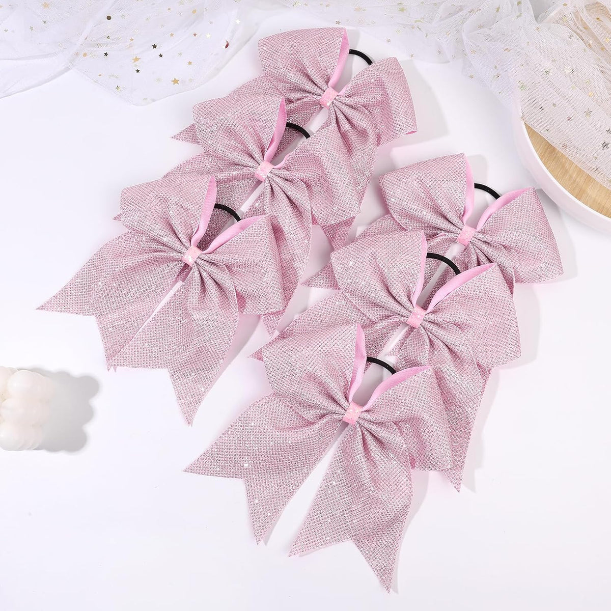10PCS Large Pink Glitter Cheer Bows for Cheerleader Sparkly Jumbo Cheer