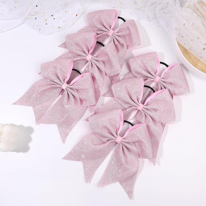 10PCS Large Pink Glitter Cheer Bows for Cheerleader Sparkly Jumbo Cheer