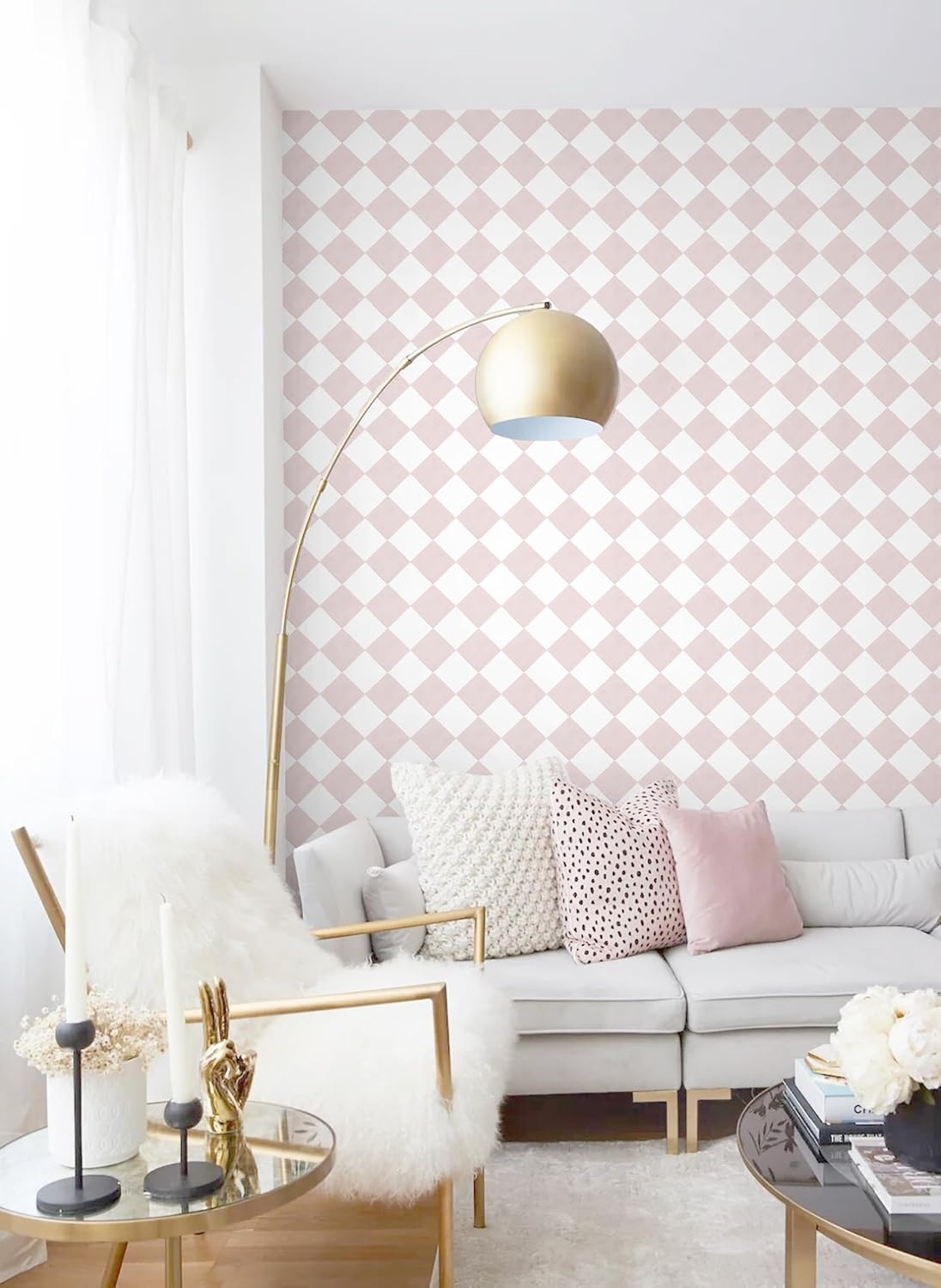 Pink Wallpaper Geometric Checkered Peel and Stick Wallpaper Self Adhesive Removable Contact Paper Pink Check Wall Paper for Bedroom Nursery Room Cabinet 78.7"x 17.3"
