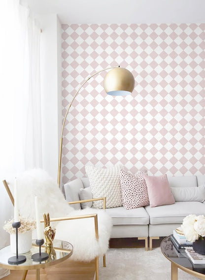 Pink Wallpaper Geometric Checkered Peel and Stick Wallpaper Self Adhesive Removable Contact Paper Pink Check Wall Paper for Bedroom Nursery Room Cabinet 78.7"x 17.3"