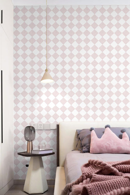 Pink Wallpaper Geometric Checkered Peel and Stick Wallpaper Self Adhesive Removable Contact Paper Pink Check Wall Paper for Bedroom Nursery Room Cabinet 78.7"x 17.3"