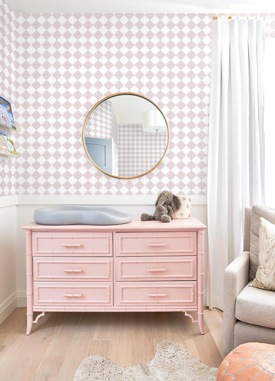 Pink Wallpaper Geometric Checkered Peel and Stick Wallpaper Self Adhesive Removable Contact Paper Pink Check Wall Paper for Bedroom Nursery Room Cabinet 78.7"x 17.3"