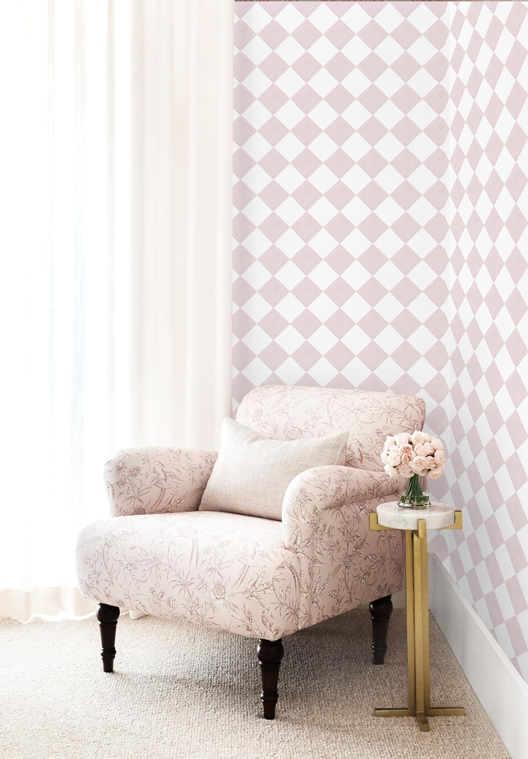 Pink Wallpaper Geometric Checkered Peel and Stick Wallpaper Self Adhesive Removable Contact Paper Pink Check Wall Paper for Bedroom Nursery Room Cabinet 78.7"x 17.3"