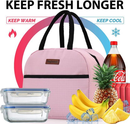 Insulated Lunch Bag for Women Men, Lunch Containers Reusable High Capacity Lunch Tote Bags for Work Picnic (Pink)