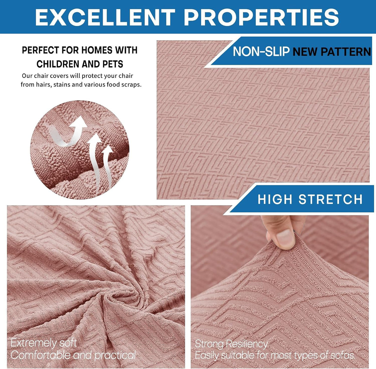6 Packs Latest Pattern Dining Chair Slipcover Parsons Chair Furniture Protector Stretch Chair Covers for Dining Room, Restaurant, Kitchen, Party (Dusty Pink)