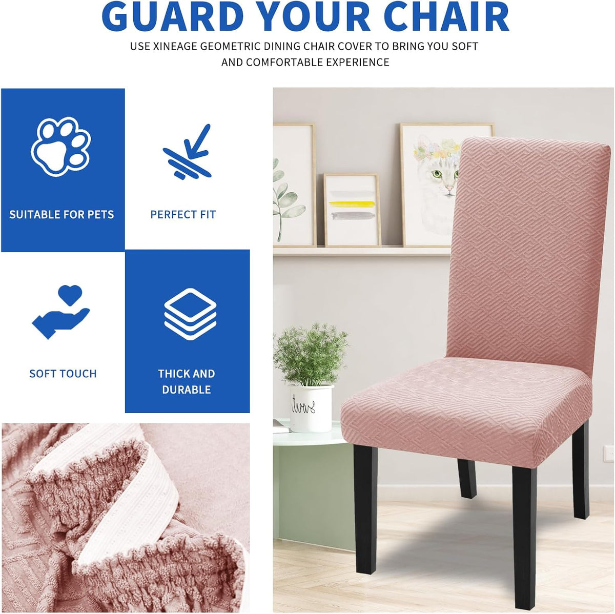 6 Packs Latest Pattern Dining Chair Slipcover Parsons Chair Furniture Protector Stretch Chair Covers for Dining Room, Restaurant, Kitchen, Party (Dusty Pink)