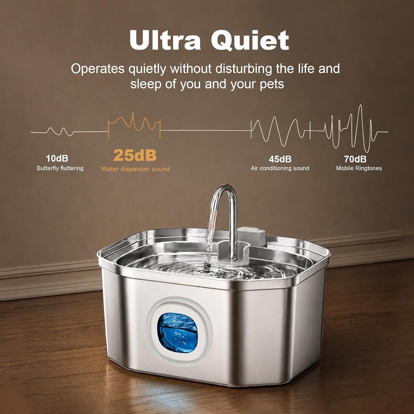 Cat Water Fountain, Apauk 108oz/3.2L Silent cat Water Fountain Stainless Steel, Cat Fountain, Automatic Dog Water Fountain,Controllable Blue Light - (2 Filters& 2 Sponges)