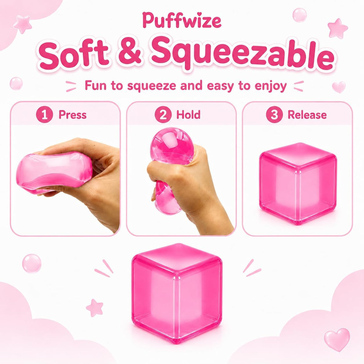 Squishy Cube Squishy Stress Ball,1.98"*1.98" Medium Fidget Toy, Squishy Cube Pieces Silent Nice Square Shape Anxiety Sensory Squishy Slow Rise, Classroom Prizes, Calming Kids(Pink)