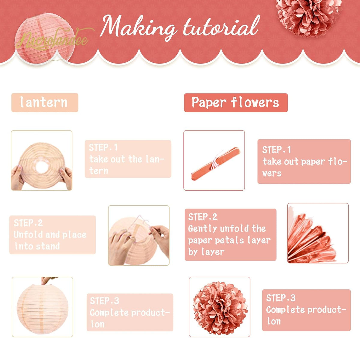 Wedding Party Decorations, 12 PCS Rose Pink Floral Paper Lanterns Tissue Pom Poms Backdrop Decoration for Pink Boho Wedding Bridal Shower Birthday Tea Party Decor