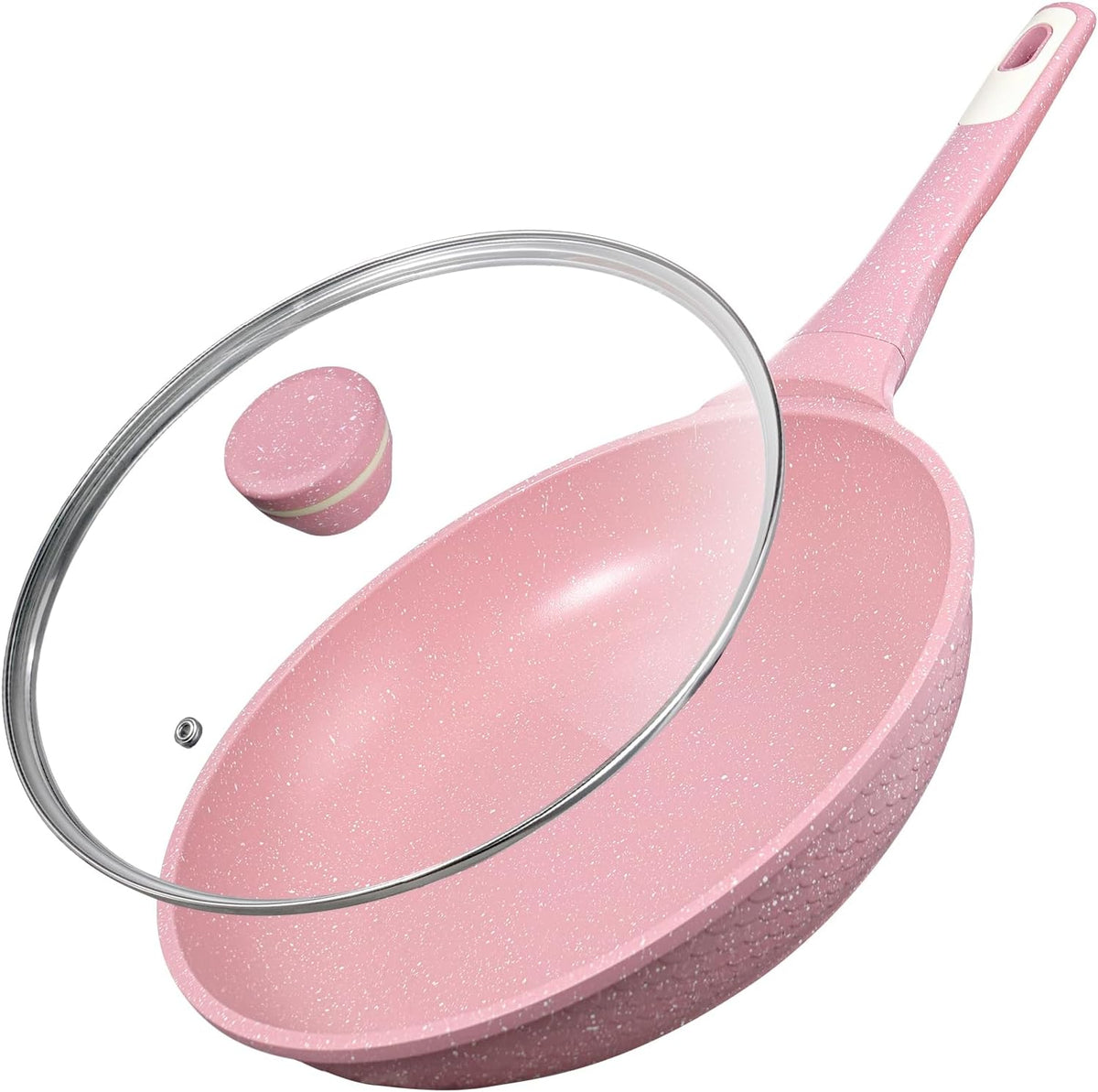 8 Inch Non Stick Frying Pans with Lid - Healthy Nonstick Skillets Pink