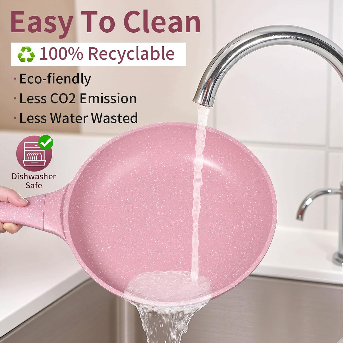 8 Inch Non Stick Frying Pans with Lid - Healthy Nonstick Skillets Pink