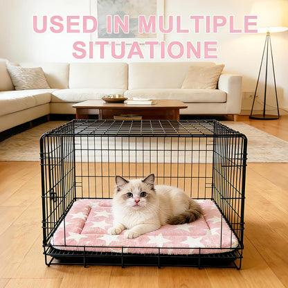 Dog Bed Mat – Soft & Comfortable Dog Kennel Pad for Crate – Durable Crate Bed & Mat for Dogs & Cats – Ideal for Crate, Kennel, and Home Use (Big&Little Stars Pink, XS(18"*14"*1.5"))