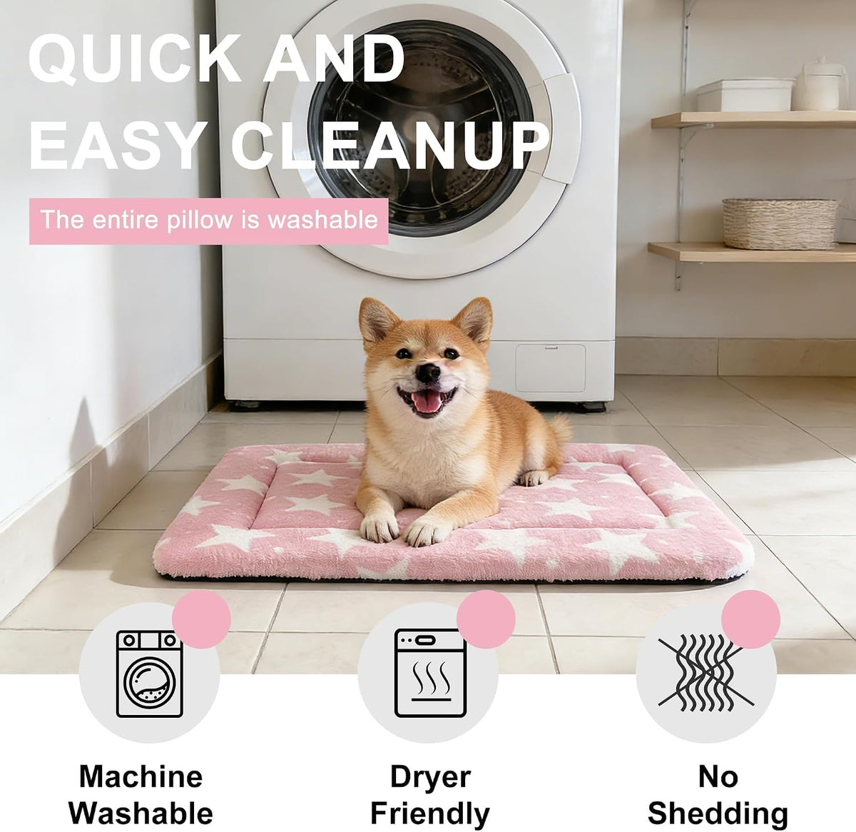 Dog Bed Mat – Soft & Comfortable Dog Kennel Pad for Crate – Durable Crate Bed & Mat for Dogs & Cats – Ideal for Crate, Kennel, and Home Use (Big&Little Stars Pink, XS(18"*14"*1.5"))