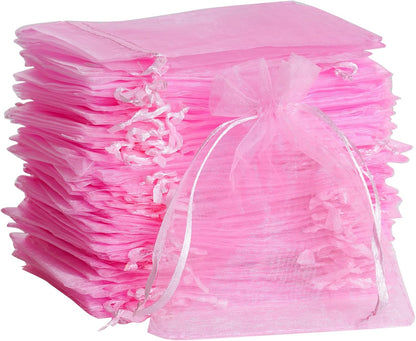 100pcs Organza Bags Satin Drawstring Organza Pouch Mother's Day Valentine's Day Halloween Candy Bags Wedding Party Favor Gift Bag Jewelry Bags 3.54''x4.33''(Pink)