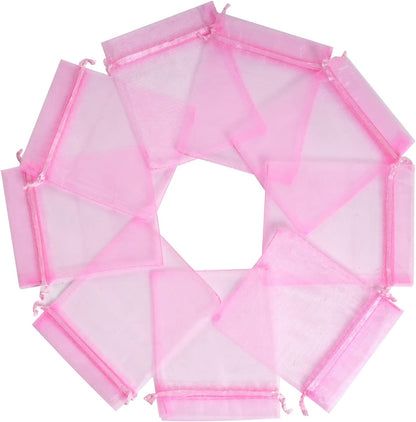 100pcs Organza Bags Satin Drawstring Organza Pouch Mother's Day Valentine's Day Halloween Candy Bags Wedding Party Favor Gift Bag Jewelry Bags 3.54''x4.33''(Pink)