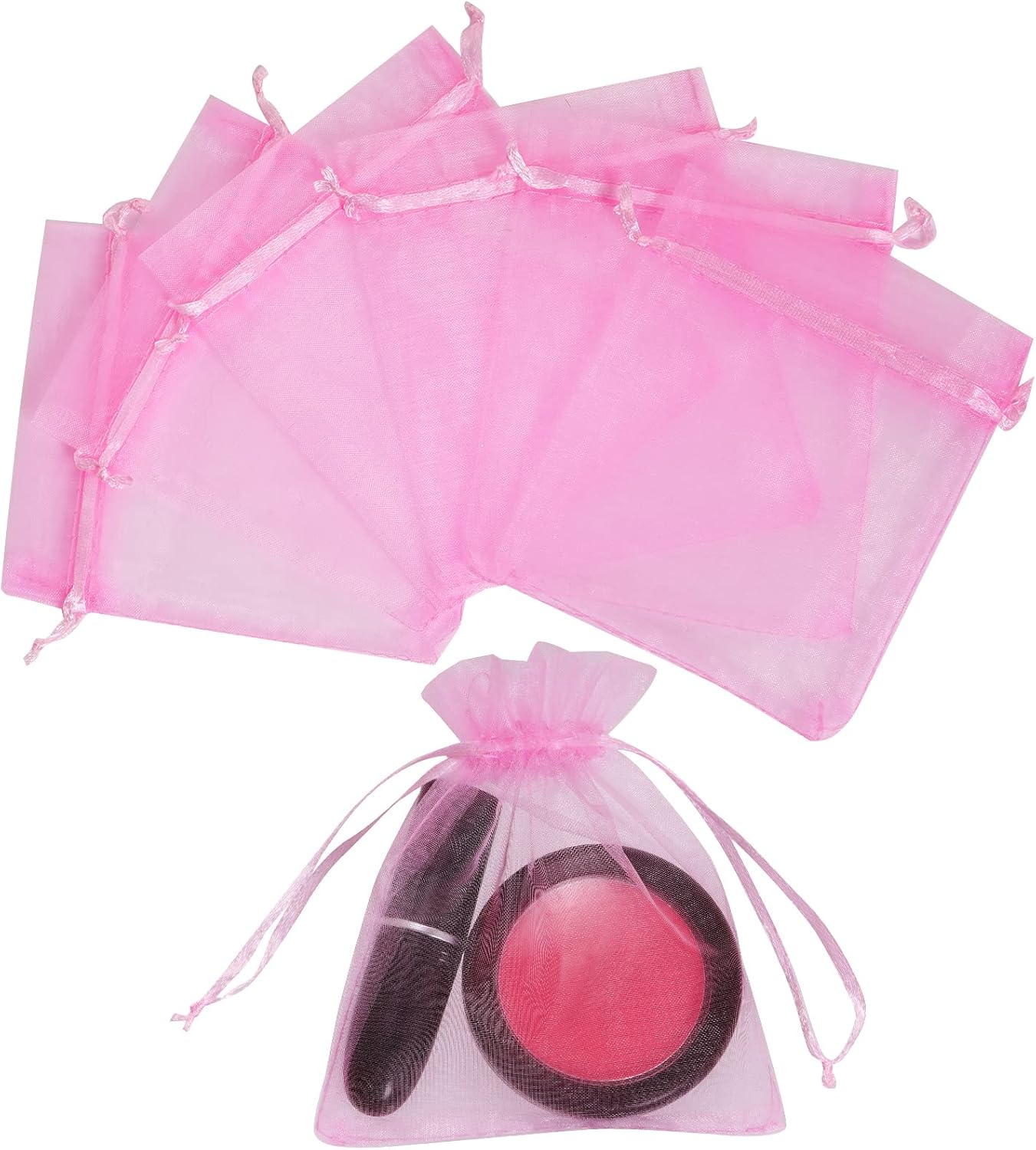 100pcs Organza Bags Satin Drawstring Organza Pouch Mother's Day Valentine's Day Halloween Candy Bags Wedding Party Favor Gift Bag Jewelry Bags 3.54''x4.33''(Pink)