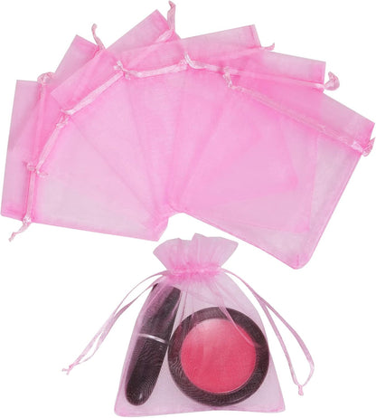 100pcs Organza Bags Satin Drawstring Organza Pouch Mother's Day Valentine's Day Halloween Candy Bags Wedding Party Favor Gift Bag Jewelry Bags 3.54''x4.33''(Pink)