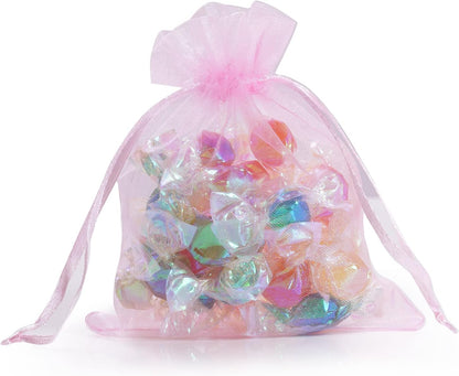 100pcs Organza Bags Satin Drawstring Organza Pouch Mother's Day Valentine's Day Halloween Candy Bags Wedding Party Favor Gift Bag Jewelry Bags 3.54''x4.33''(Pink)